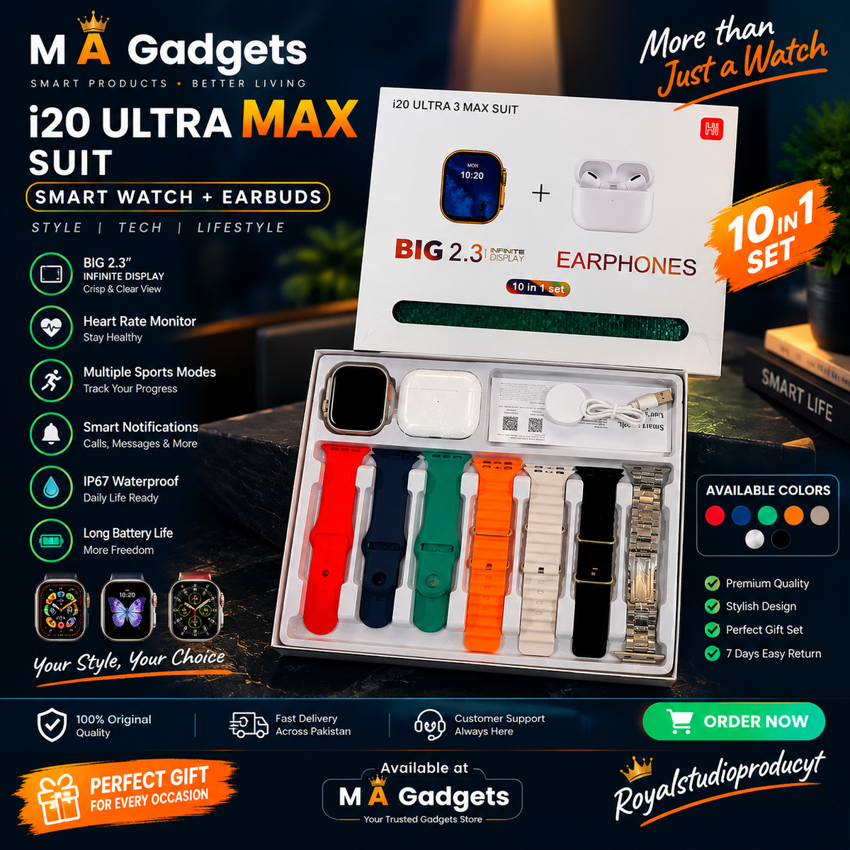 i20 Ultra Max Smart Watch + Earbuds