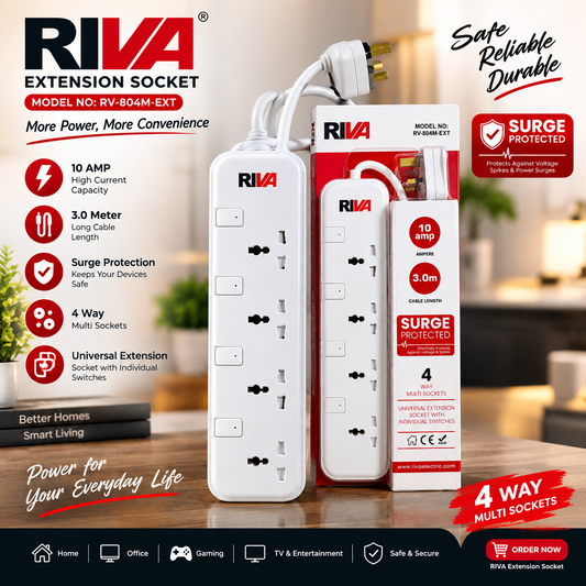 RIVA RV-804M-EXT 4-Way Extension Socket 🔌